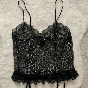 Vintage Victoria Stevens Black & Silver Mesh Lace Lingerie Cami Top Size L